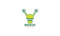 Cute cartoon monster long eyes green logo vector icon illustration design