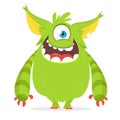 Cute cartoon monster with one eye. Smiling monster emotion with big mouth. Halloween vector illustration. Royalty Free Stock Photo