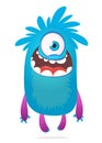 Cute cartoon monster with one eye. Smiling monster emotion with big mouth Royalty Free Stock Photo