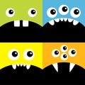 Cute cartoon monster square head icon set. Boo Spooky Screaming smiling sad face emotion. Three eyes, tongue, teeth fang, mouse. Royalty Free Stock Photo