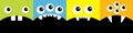 Cute cartoon monster square head icon set line. Boo Spooky Screaming smiling sad face emotion. Three eyes, tongue, teeth fang, Royalty Free Stock Photo