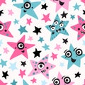 Cute cartoon monster stars character seamless pattern Royalty Free Stock Photo