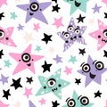 Cute cartoon monster stars character seamless pattern Royalty Free Stock Photo