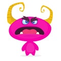 Cute cartoon monster. Surprised funny pink monster emotion. Halloween vector illustration. Royalty Free Stock Photo