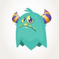 Cute cartoon monster. Upset flying monster emotion. Halloween vector illustration.