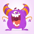 Cute cartoon monster. Vector fat monster mascot character. Halloween design for party decoration, print or children book. Royalty Free Stock Photo