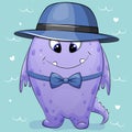 Cute cartoon monster wearing a blue hat and bow tie.