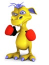 Cute cartoon monster wearing boxing gloves. Royalty Free Stock Photo