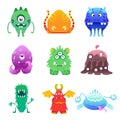 Cute cartoon monsters alien characte set vector illustration Royalty Free Stock Photo