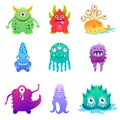 Cute cartoon monsters alien characte set vector illustration Royalty Free Stock Photo