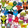 Cute cartoon Monsters seamless pattern on a white background. Royalty Free Stock Photo