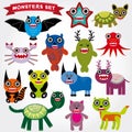 Cute cartoon Monsters Set. Big collection on a white background. Royalty Free Stock Photo