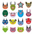 Cute cartoon Monsters Set. Big collection on white Royalty Free Stock Photo