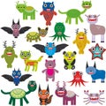 Cute cartoon Monsters Set. Big collection on white background. Vector Royalty Free Stock Photo