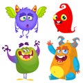 Funny cartoon monsters set. Halloween vector illustration Royalty Free Stock Photo