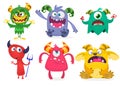 Funny cartoon monsters set. Halloween vector illustration Royalty Free Stock Photo