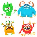 Cute cartoon Monsters. Set of cartoon monsters: goblin or troll, cyclops, ghost, monsters and aliens. Halloween Royalty Free Stock Photo