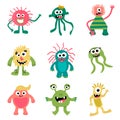 Cute cartoon monsters set in flat style. Royalty Free Stock Photo