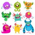 Cute cartoon Monsters. Set of cartoon monsters: goblin or troll, cyclops, ghost,  monsters and aliens. Halloween design Royalty Free Stock Photo