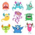 Cute cartoon Monsters. Set of cartoon monsters: goblin or troll, cyclops, ghost,  monsters and aliens. Halloween design Royalty Free Stock Photo