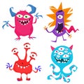 Cute cartoon Monsters. Set of cartoon monsters: goblin or troll, cyclops, ghost, monsters and aliens. Halloween illustrations. Royalty Free Stock Photo