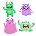 Cute cartoon Monsters set. Goblins, trolls and aliens. Halloween and birthday party characters.
