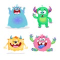 Cute cartoon Monsters set. Goblins, trolls and aliens. Halloween and birthday party characters.