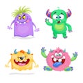 Cute cartoon Monsters set. Goblins, trolls and aliens. Halloween and birthday party characters.