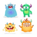 Cute cartoon Monsters set. Goblins, trolls and aliens. Halloween and birthday party characters.