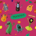 Cute Cartoon Monsters, Vector cute monsters set collection isolated. Royalty Free Stock Photo