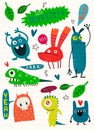 Cute Cartoon Monsters,Vector cute monsters set collection isolated Royalty Free Stock Photo