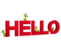 Cute cartoon monsters on the word hello.