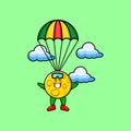 Cute cartoon Moon is skydiving with parachute
