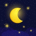 Cute cartoon moonlit night. Vector illustration Royalty Free Stock Photo