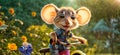 Cute cartoon mouse on a bicycle good walk fictional funny