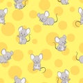 Cute cartoon mouse and cheese seamless pattern.