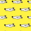 Cute cartoon mouse and cheese seamless pattern on yellow background