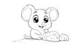 Cute Smiling Mouse Sketch with Cheese Bites - Adorable Animal Art Royalty Free Stock Photo