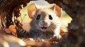 Cute Cartoon Mouse Peeking out of a Hole in the Wall. Generative AI. Royalty Free Stock Photo