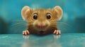 Cute cartoon mouse peeking over a blue surface Royalty Free Stock Photo