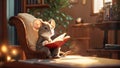 Cute cartoon mouse reading book at home Royalty Free Stock Photo