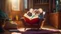 Cute cartoon mouse reading book at home house animal studying Royalty Free Stock Photo