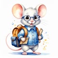 Cute Cartoon Mouse Student with Backpack and Glasses Royalty Free Stock Photo