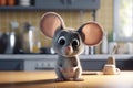 Cute Cartoon Mouse With Very Big Eyes And A Pitying Look Of The Kitchen. Generative AI