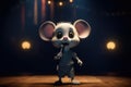 Cute Cartoon Mouse With Very Big Eyes Singing Stage A Grand Stage With A Spotlight Shining A Solo Character. Generative AI