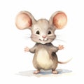 Cute Cartoon Mouse Watercolor Illustration With Realistic Lifelike Style