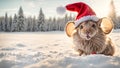 poster concept mouse tradition season new adorable wearing happy Santa hat background snow animal christmas funny