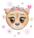 Cute cartoon muzzle bear with a unicorn horn