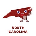 Cute cartoon North Carolina state character clipart. Illustrated map of state of North Carolina of USA with state name. Funny Royalty Free Stock Photo