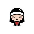 Cute cartoon nun character holding a love heart Royalty Free Stock Photo